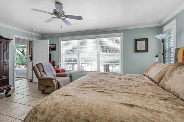 15820 SW 250th St, Homestead, FL 33031 - bedroom featuring crown molding, access to exterior, and a ceiling fan