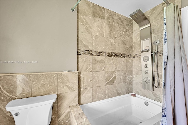 863 W Coco Plum Cir, Plantation, FL 33324 - full bathroom with shower / bath combination with curtain, toilet, and tile walls