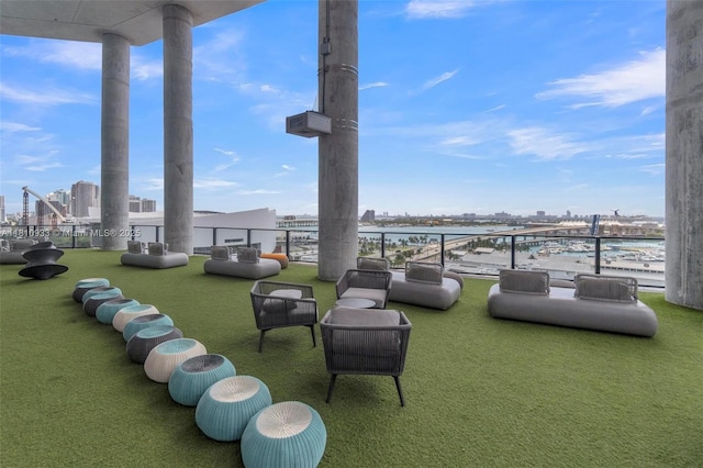 398 NE 5th St Unit 3803, Miami, FL 33132 - view of patio / terrace featuring a city view, a balcony, and a water view