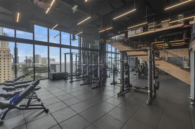 398 NE 5th St Unit 3803, Miami, FL 33132 - exercise room featuring a wall of windows and a view of city