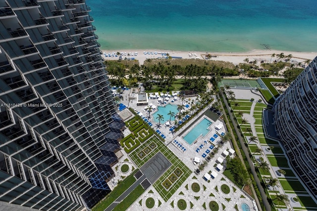 9701 Collins Ave Unit 2403S, Bal Harbour, FL 33154 - bird's eye view of waterfront with a beach and a pool area