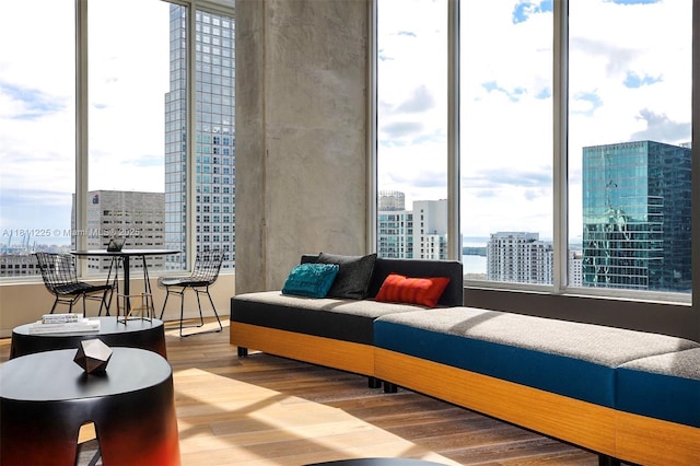 151 SE 1st St Unit 2204, Miami, FL 33131 - bedroom featuring a view of city and wood finished floors
