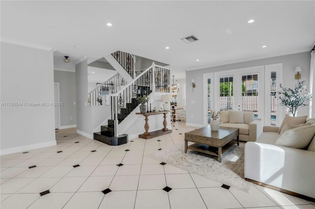 15862 SW 24th St, Miramar, FL 33027 - living area with stairs, recessed lighting, and tile patterned floors