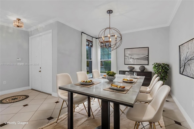 15862 SW 24th St, Miramar, FL 33027 - dining area featuring a chandelier, ornamental molding, and light tile patterned floors