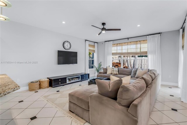 15862 SW 24th St, Miramar, FL 33027 - tiled living area with ceiling fan and recessed lighting