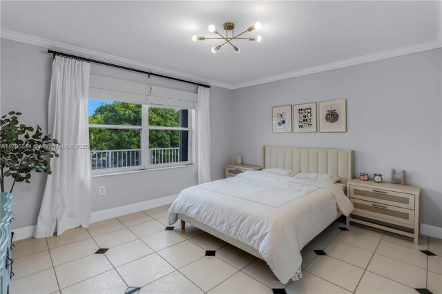 15862 SW 24th St, Miramar, FL 33027 - bedroom featuring crown molding, a chandelier, and light tile patterned floors