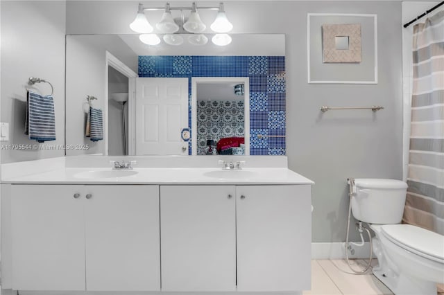 15862 SW 24th St, Miramar, FL 33027 - full bathroom featuring double vanity, tile patterned floors, and curtained shower