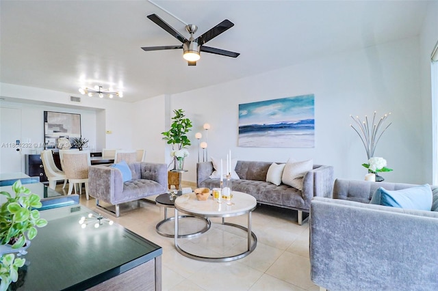 3800 Hillcrest Dr Unit 903, Hollywood, FL 33021 - living room with ceiling fan, a chandelier, and light tile patterned floors