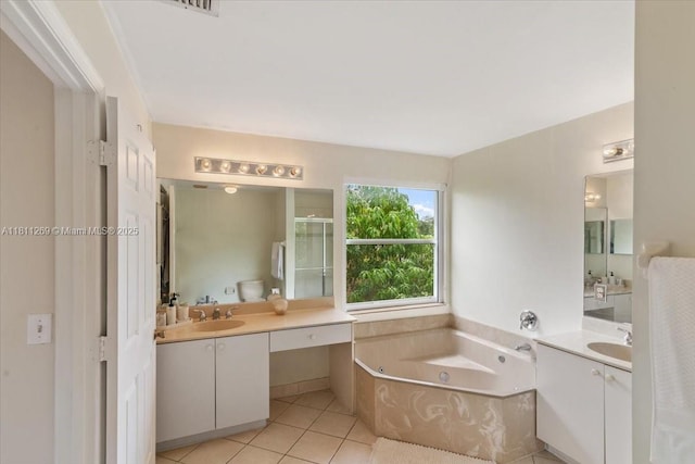 16466 SW 29th St, Miramar, FL 33027 - full bath with a bath, tile patterned floors, two vanities, and a shower stall
