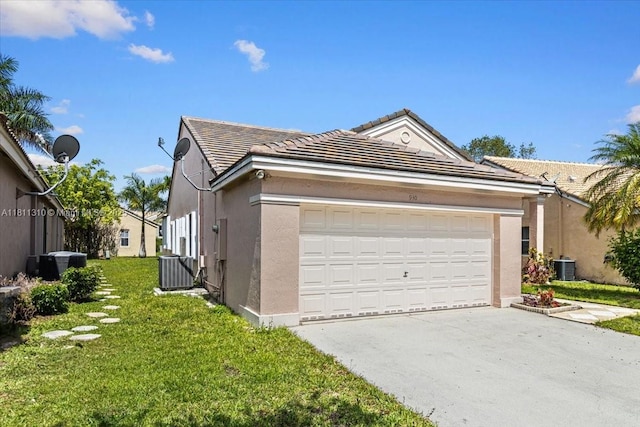 930 Briar Ridge Rd, Weston, FL 33327 - view of home's exterior with stucco siding, driveway, cooling unit, a garage, and a yard