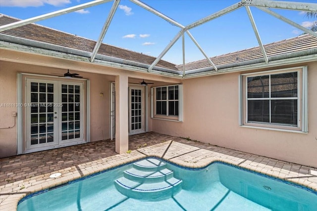 930 Briar Ridge Rd, Weston, FL 33327 - outdoor pool featuring a ceiling fan, french doors, a patio, and glass enclosure
