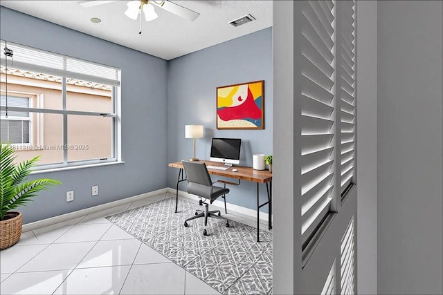 930 Briar Ridge Rd, Weston, FL 33327 - office area featuring a ceiling fan, baseboards, and tile patterned flooring