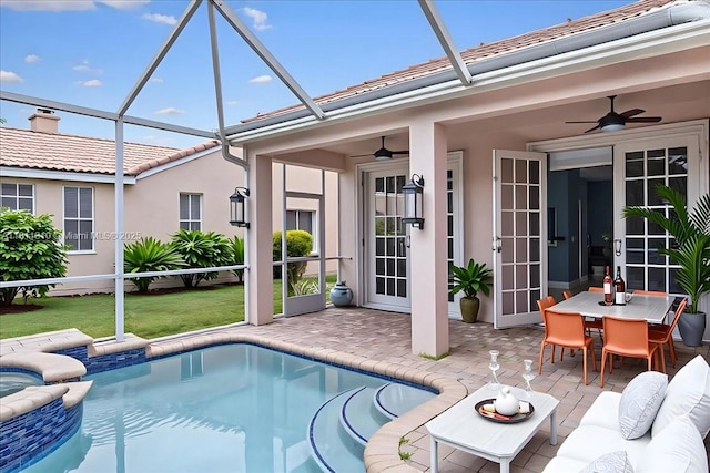 930 Briar Ridge Rd, Weston, FL 33327 - swimming pool with a ceiling fan, a patio, and glass enclosure