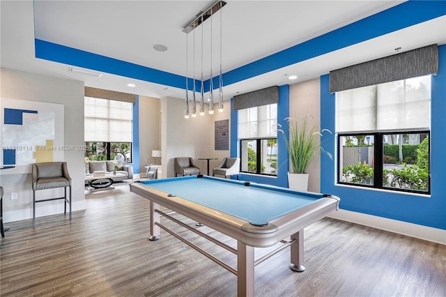 9471 SW 171st Pl, Miami, FL 33196 - recreation room featuring wood finished floors, baseboards, billiards table, and recessed lighting