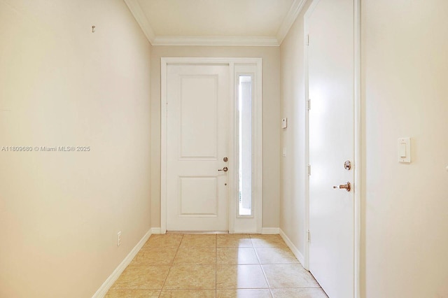 4631 Mediterranean Cir, Palm Beach Gardens, FL 33418 - foyer entrance featuring light tile patterned floors, baseboards, and crown molding