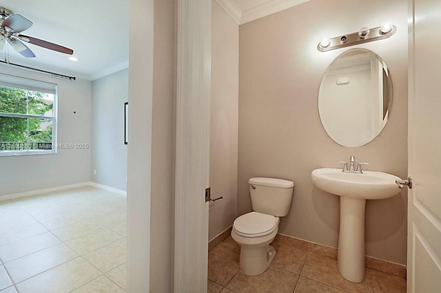4631 Mediterranean Cir, Palm Beach Gardens, FL 33418 - half bath with crown molding, tile patterned floors, and a ceiling fan