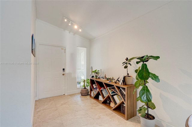 1482 Canary Island Dr, Weston, FL 33327 - entryway with ornamental molding, vaulted ceiling, and baseboards