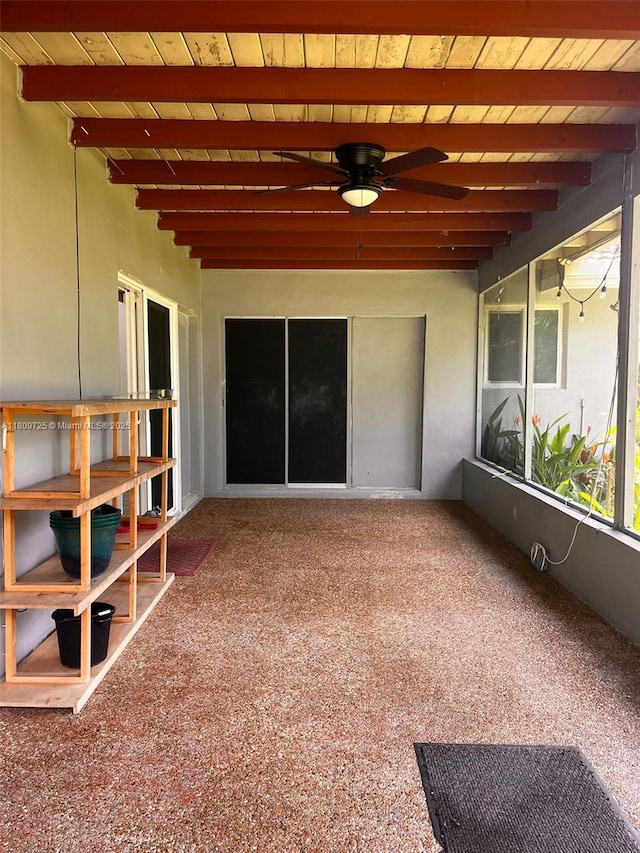 4888 NW 8th Ct, Plantation, FL 33317 - unfurnished sunroom featuring beam ceiling and ceiling fan