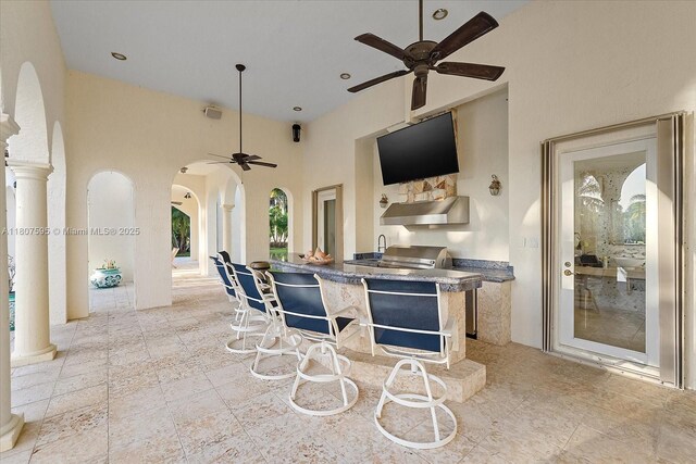 18451 SW 158th St, Miami, FL 33187 - view of patio with a ceiling fan and an outdoor kitchen
