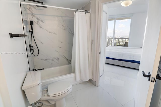 1750 N Bayshore Dr Unit 5214, Miami, FL 33132 - full bath featuring toilet, tile patterned flooring, shower / tub combo with curtain, and connected bathroom