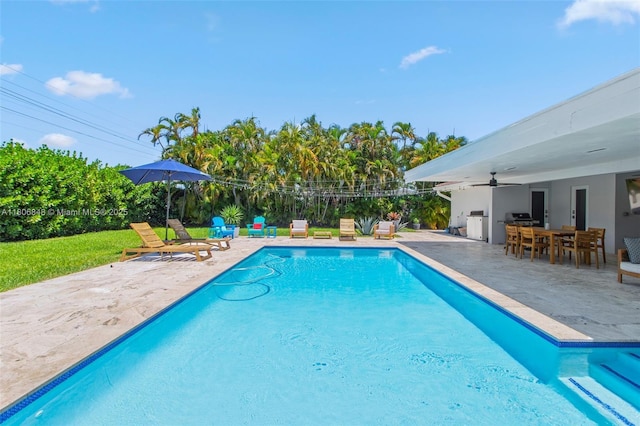 14270 SW 74th Ct, Palmetto Bay, FL 33158 - view of pool with a patio area, ceiling fan, and outdoor dining space