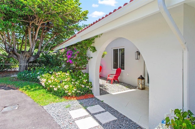 14270 SW 74th Ct, Palmetto Bay, FL 33158 - doorway to property featuring stucco siding and a tile roof