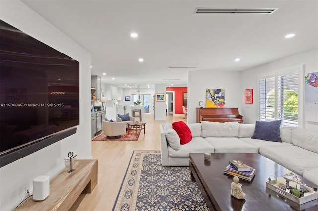 14270 SW 74th Ct, Palmetto Bay, FL 33158 - living room featuring recessed lighting and light wood-style flooring