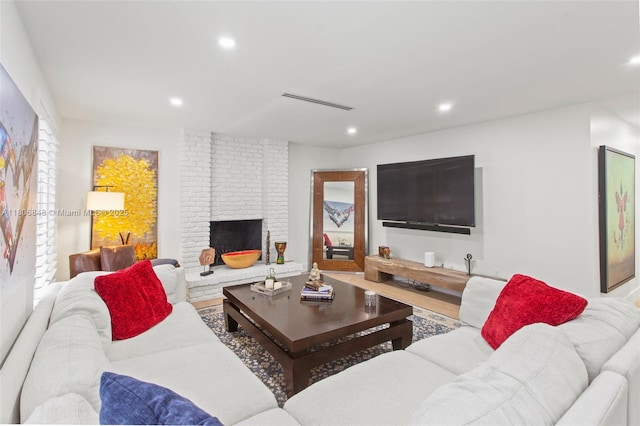 14270 SW 74th Ct, Palmetto Bay, FL 33158 - living room with recessed lighting and a fireplace