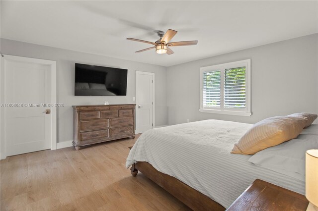 14270 SW 74th Ct, Palmetto Bay, FL 33158 - bedroom featuring light wood-style floors, ceiling fan, and baseboards
