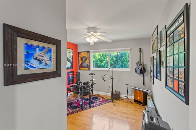 14270 SW 74th Ct, Palmetto Bay, FL 33158 - recreation room with wood finished floors, ceiling fan, and baseboards