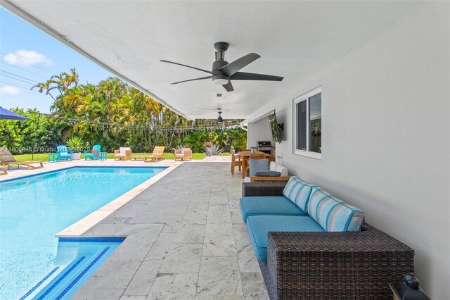 14270 SW 74th Ct, Palmetto Bay, FL 33158 - view of pool with a patio, ceiling fan, outdoor dining space, and outdoor lounge area