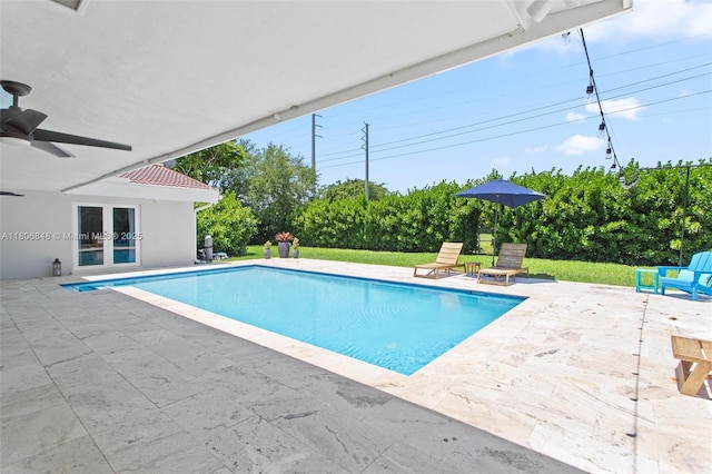 14270 SW 74th Ct, Palmetto Bay, FL 33158 - outdoor pool featuring a patio, ceiling fan, and french doors