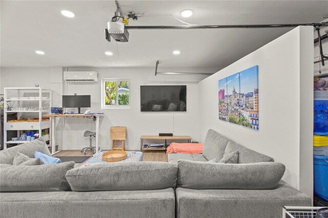 14270 SW 74th Ct, Palmetto Bay, FL 33158 - living area with an AC wall unit, recessed lighting, and wood finished floors