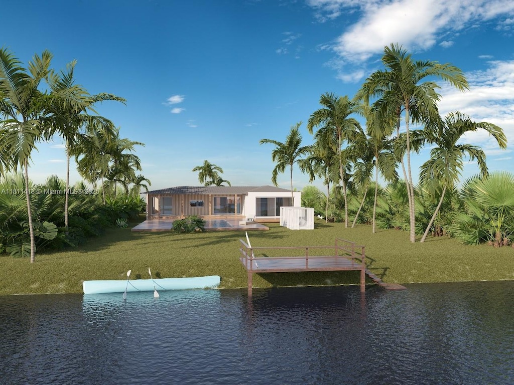 360 NW 87th St, El Portal, FL 33150 - dock area with a water view and a lawn