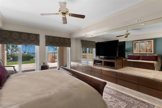 2213 Fisher Island Dr Unit 3103, Miami Beach, FL 33109 - bedroom featuring access to exterior, crown molding, and recessed lighting
