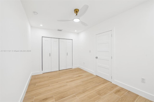2001 SW 23rd Ave, Fort Lauderdale, FL 33312 - unfurnished bedroom featuring baseboards, light wood finished floors, a closet, ceiling fan, and recessed lighting
