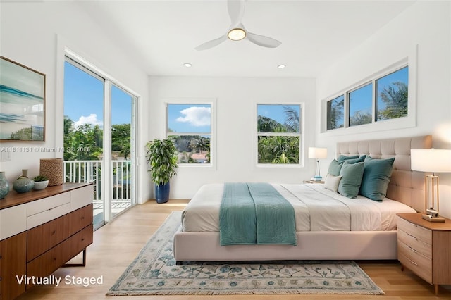 2001 SW 23rd Ave, Fort Lauderdale, FL 33312 - bedroom with access to exterior, multiple windows, light wood-style floors, recessed lighting, and ceiling fan