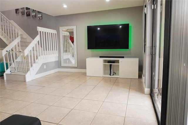 721 NW 105th Ter Unit 721, Pembroke Pines, FL 33026 - unfurnished living room with tile patterned floors, stairs, baseboards, and recessed lighting