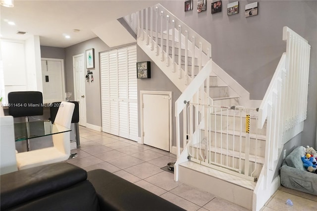 721 NW 105th Ter Unit 721, Pembroke Pines, FL 33026 - staircase with tile patterned flooring, recessed lighting, and baseboards