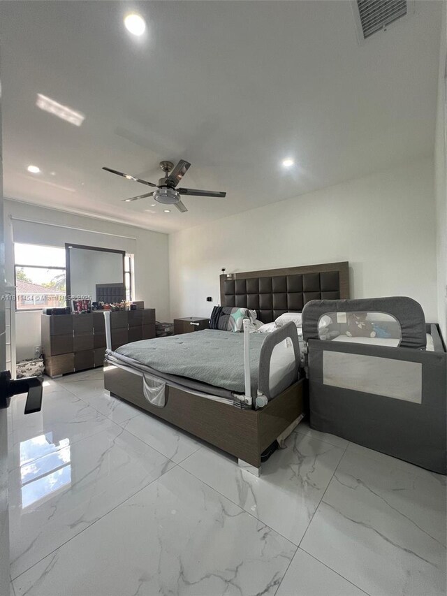 721 NW 105th Ter Unit 721, Pembroke Pines, FL 33026 - bedroom featuring recessed lighting, ceiling fan, and marble finish floors