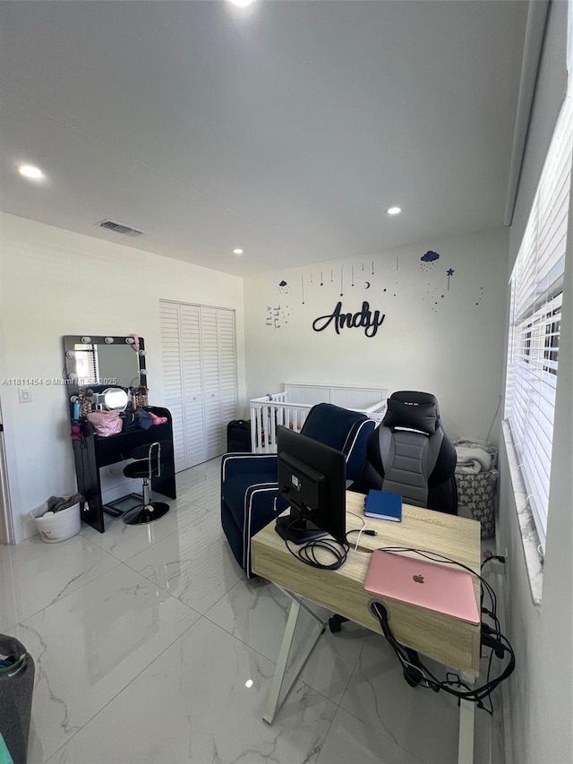 721 NW 105th Ter Unit 721, Pembroke Pines, FL 33026 - office area featuring marble look tile flooring and recessed lighting