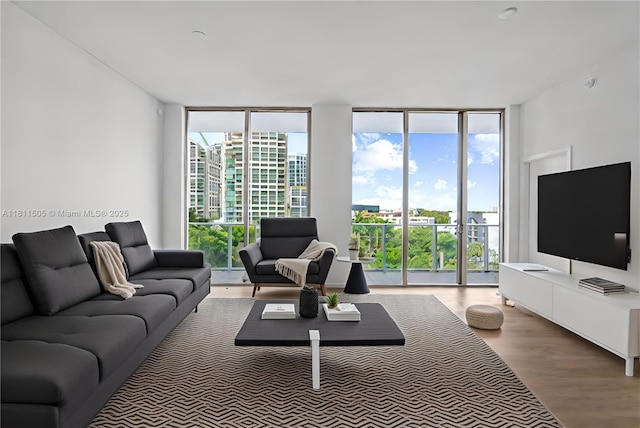 2678 Tigertail Ave Unit 513, Coconut Grove, FL 33133 - living area with a wall of windows, wood finished floors, and healthy amount of natural light