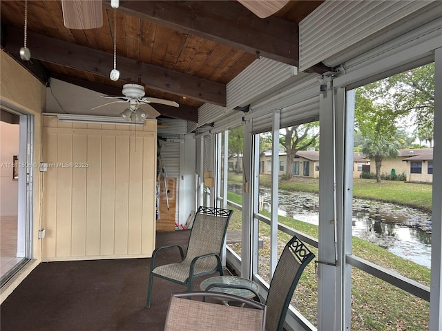 322 Briarwood Cir Unit 1-17, Hollywood, FL 33024 - sunroom / solarium featuring a water view, ceiling fan, and beam ceiling