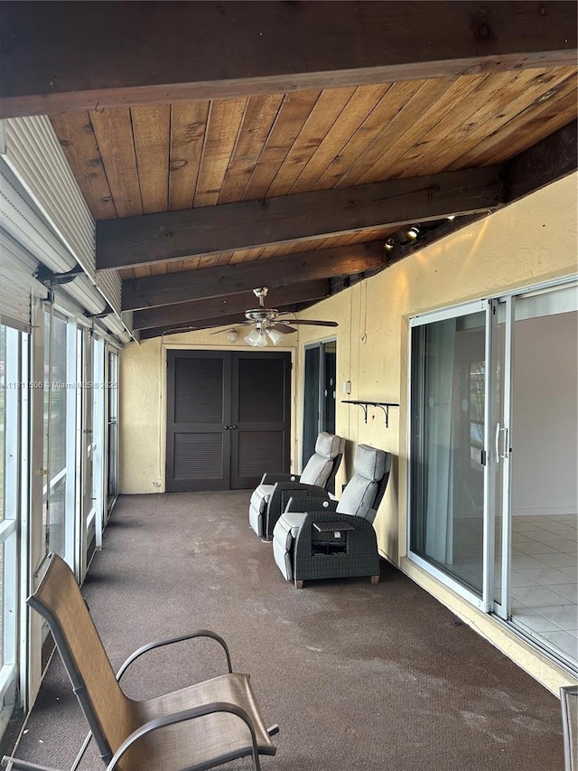 322 Briarwood Cir Unit 1-17, Hollywood, FL 33024 - sunroom / solarium featuring ceiling fan and beamed ceiling