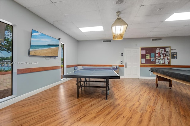 322 Briarwood Cir Unit 1-17, Hollywood, FL 33024 - rec room featuring wood finished floors, a paneled ceiling, baseboards, and pool table