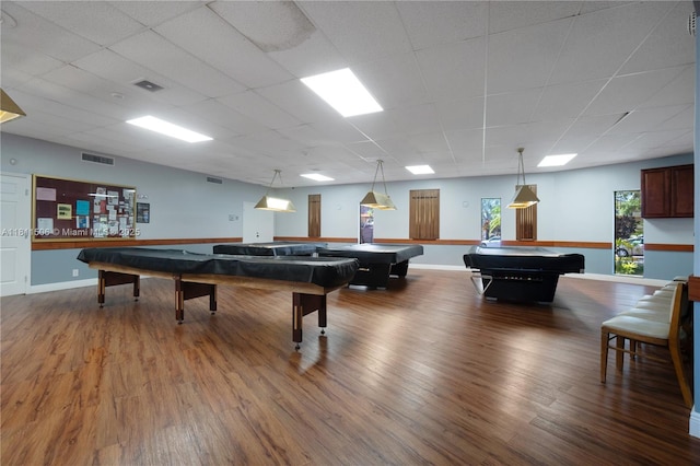322 Briarwood Cir Unit 1-17, Hollywood, FL 33024 - rec room with billiards table, wood finished floors, a paneled ceiling, and baseboards