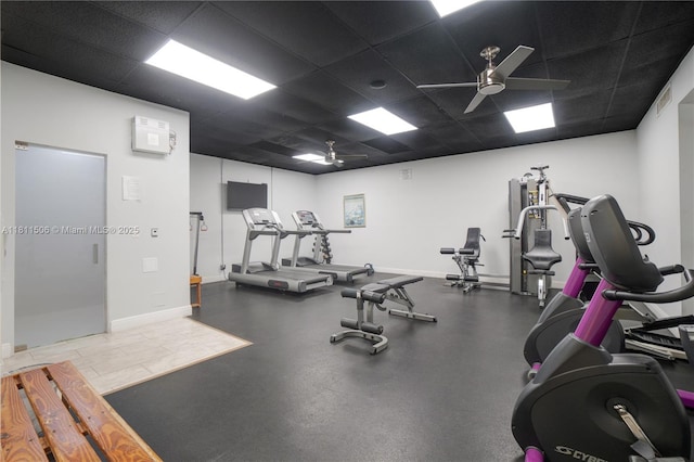 322 Briarwood Cir Unit 1-17, Hollywood, FL 33024 - exercise room featuring ceiling fan, baseboards, and a drop ceiling