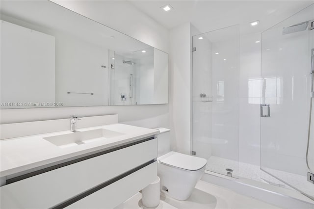 1800 S Ocean Dr Unit 1708, Hallandale Beach, FL 33009 - full bathroom featuring toilet, a stall shower, vanity, and recessed lighting