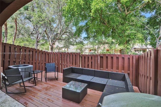 1001 NW 100th Ave, Pembroke Pines, FL 33024 - deck with central AC, outdoor lounge area, and a fenced backyard