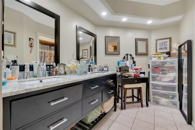 3831 NW 21st St, Coconut Creek, FL 33066 - bathroom featuring double vanity, tile patterned flooring, and recessed lighting